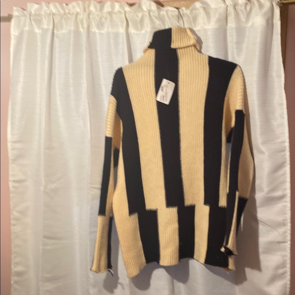 Striped Black and Cream Turtleneck Sweater